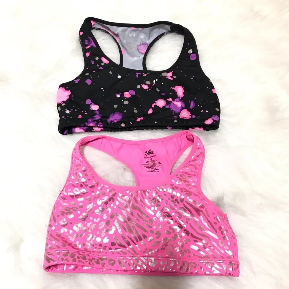 Justice Bikini Tops Lot of 2 Pink Silver Black
